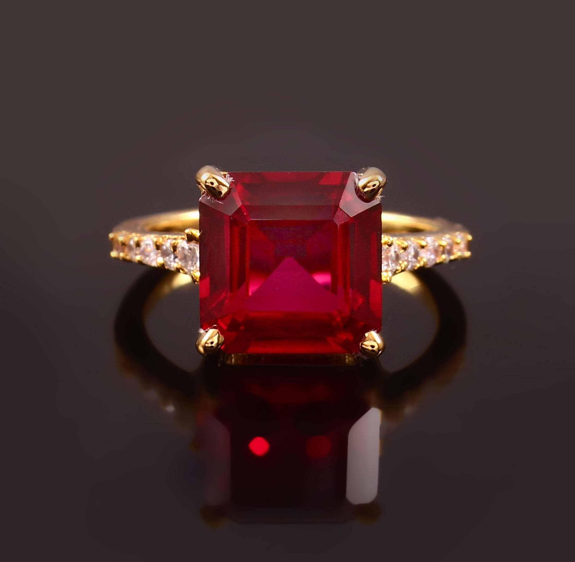 10mm Mozambique Ruby Ring Asscher Cut Gemstone Rings 925 Sterling 10mm Mozambique Ruby Ring Asscher Cut Gemstone Rings 925 Sterling