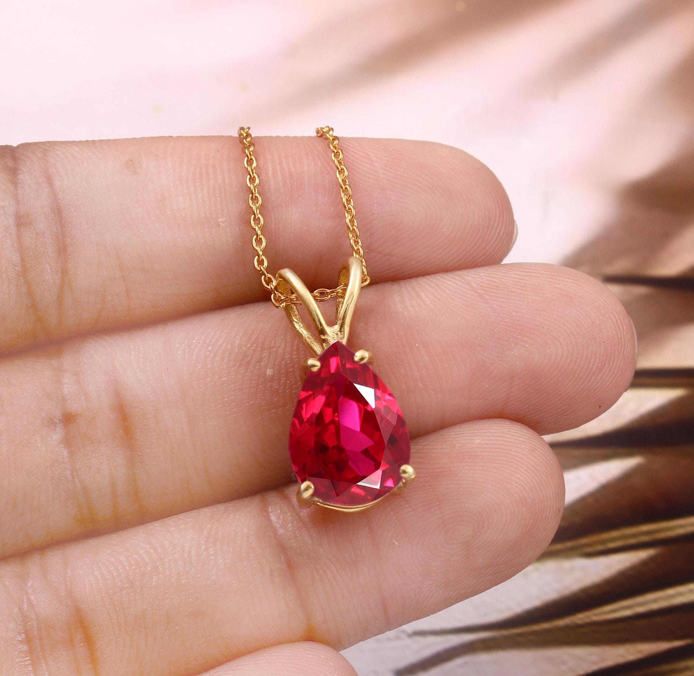 Mozambique Ruby Pendant: Pear Red Gemstone, Sterling Silver