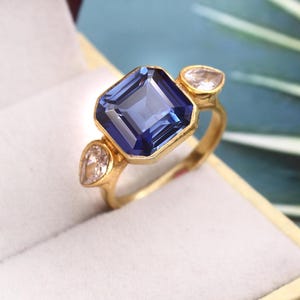 Flawless Blue Sapphire Ring Ceylon Blue Sapphire Ring Asscher Gemstone Ring Sterling Silver Ring Gift For Her Statement & Christmas Jewelry