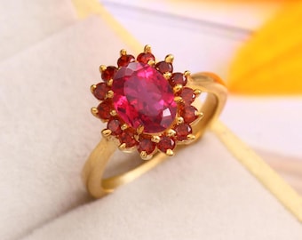 Oval Ruby & Garnet Ring: Sterling Silver Gemstone Jewelry