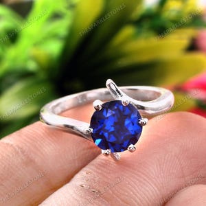 Cornflower Blue Sapphire Ring Natural Sapphire Ring Round Gemstone Ring, Sterling Silver Ring Gift For Her Statement Ring Christmas Jewelry