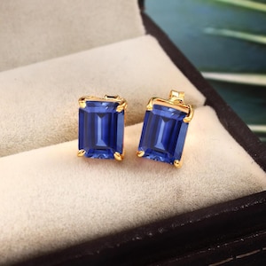 Ceylon Blue Sapphire Earrings Blue Bridal Earrings Cushion Gemstone Stud Sapphire Stud Earrings Gift For Her Blue Sapphire Wedding Earrings
