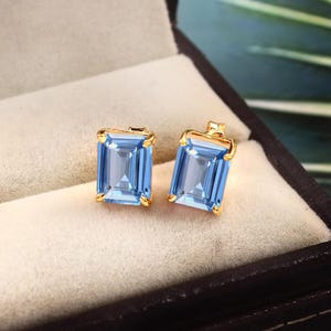 Flawless Aquamarine Stud Earrings Bridal Earrings Radiant Aquamarine Gemstone Stud Gift For Her Wedding Jewelry 925 Sterling Silver Jewelry