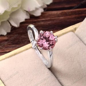 Natural Pink Padparadscha Sapphire Ring Peach Sapphire Ring Round Ring Gemstone Ring, 925 Sterling Silver Ring Engagement Ring Wedding Ring