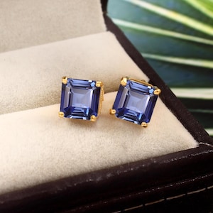 Ceylon Blue Sapphire Earrings Blue Bridal Earrings Cushion Gemstone Stud Sapphire Stud Earrings Gift For Her Blue Sapphire Wedding Earrings