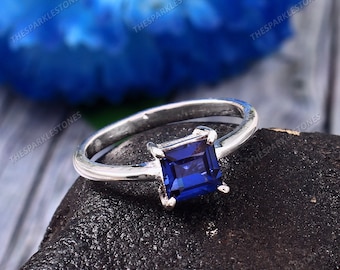 Flawless Royal Blue Sapphire Ring Princess Cut Gemstone Ring 925 Sterling Silver Jewelry