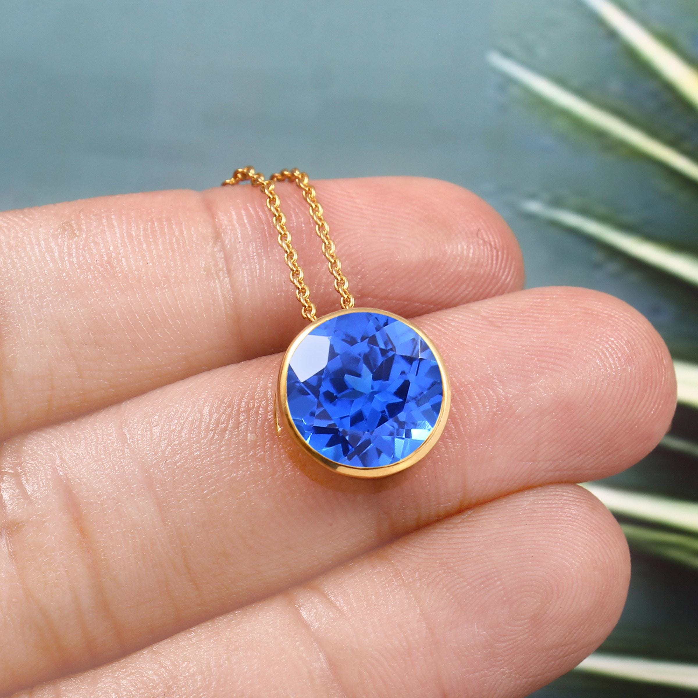 Cornflower Blue Sapphire Pendant Blue Gemstone Necklace: 925