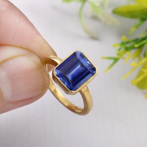 Flawless Blue Sapphire Ring Ceylon Blue Sapphire Ring Radiant Gemstone Ring Sterling Silver Ring Gift For Her Statement & Christmas Jewelry