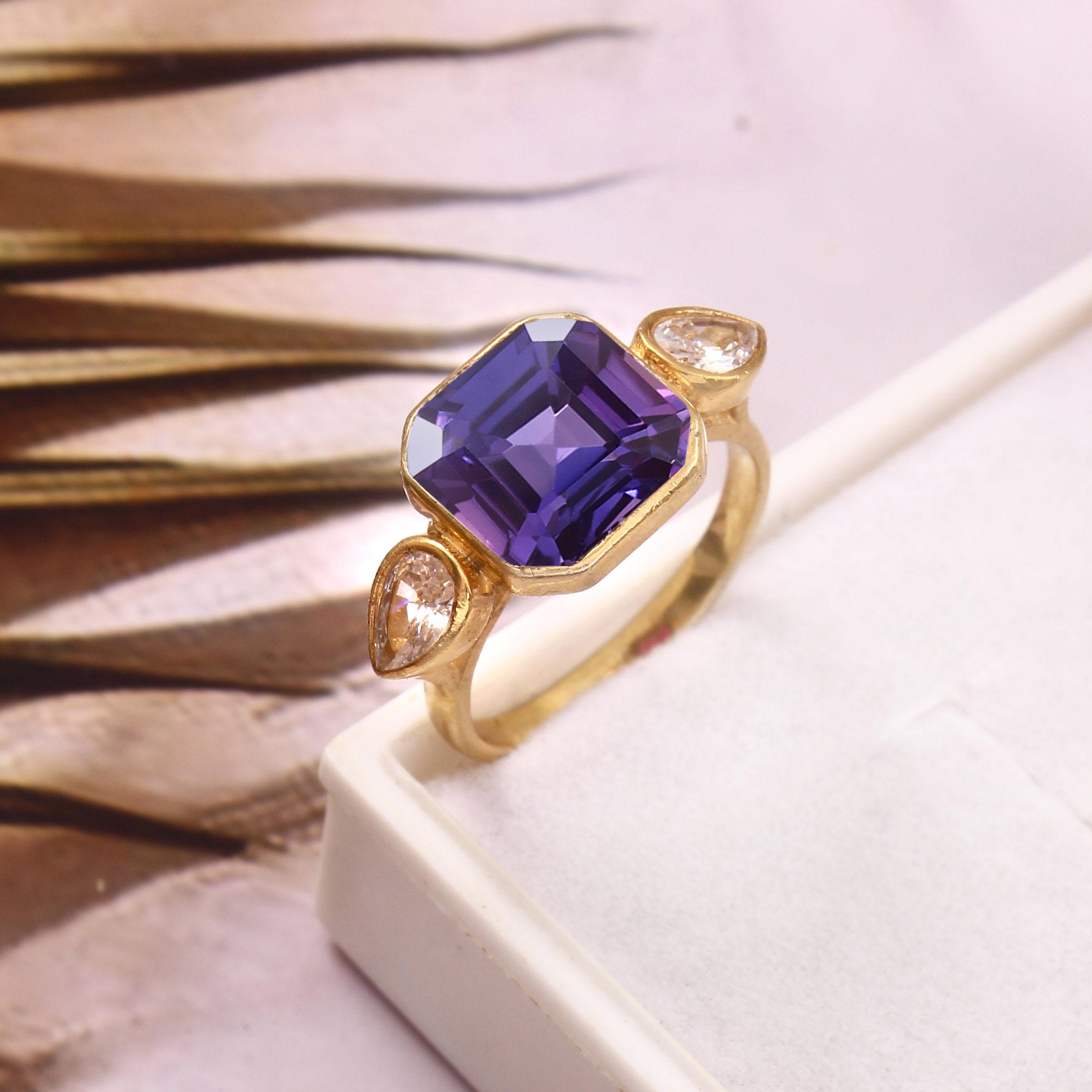 Taaffeite Sapphire Ring: Asscher Cut, Sterling Silver, Purple Blue