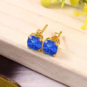 Cornflower Blue Sapphire Earrings Sapphire Cushion Earrings Transparent Sapphire Stud Earrings Gift For Her Blue Sapphire Wedding Jewelry