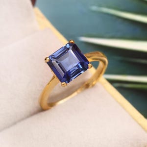 Flawless Blue Sapphire Ring Ceylon Sapphire Ring Asscher Ring Gemstone Ring, 925 Sterling Silver Gift For Her Christmas Jewelry Wedding Ring