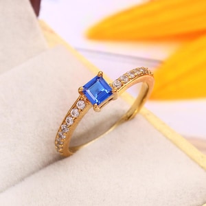Natural Cornflower Sapphire Ring Blue Sapphire Ring Asscher Gemstone Ring Sterling Silver Ring Gift For Her Wedding Ring Christmas Jewelry