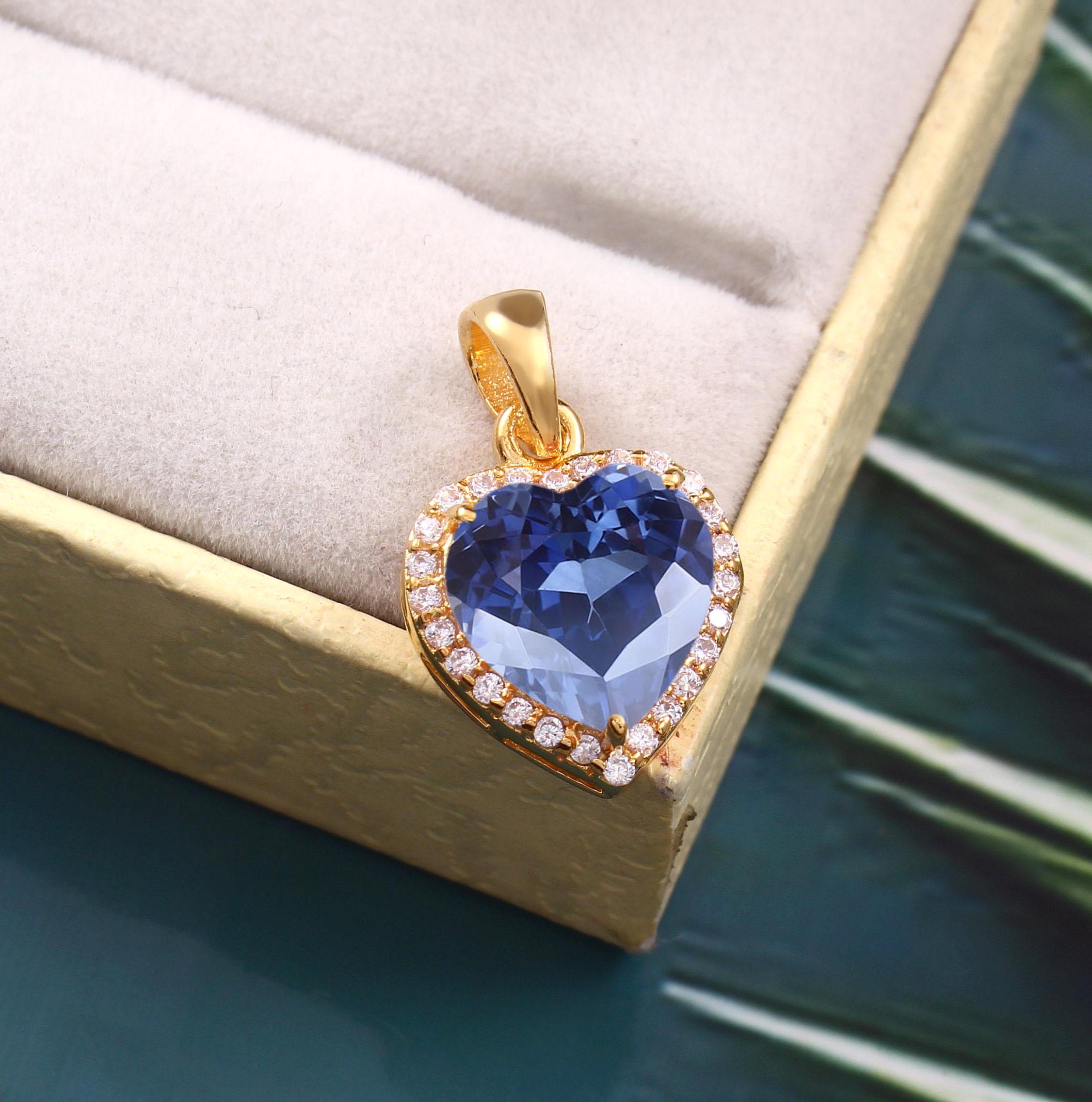Blue Sapphire Pendant Ceylon Sapphire Gemstone Necklace, 925