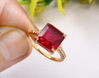 10mm Mozambique Ruby Ring Asscher Cut Gemstone Rings 925 Sterling
