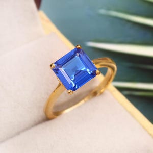 Ceylon Cornflower Sapphire Ring Blue Sapphire Ring Asscher Gemstone Ring Sterling Silver Ring Gift For Her Wedding Ring Christmas Jewelry