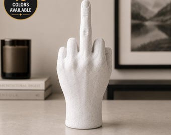 Funny Middle Finger Statue | Office Desk Decor | Novelty Coworker White Elephant Gift | Custom Color Hand Sculpture