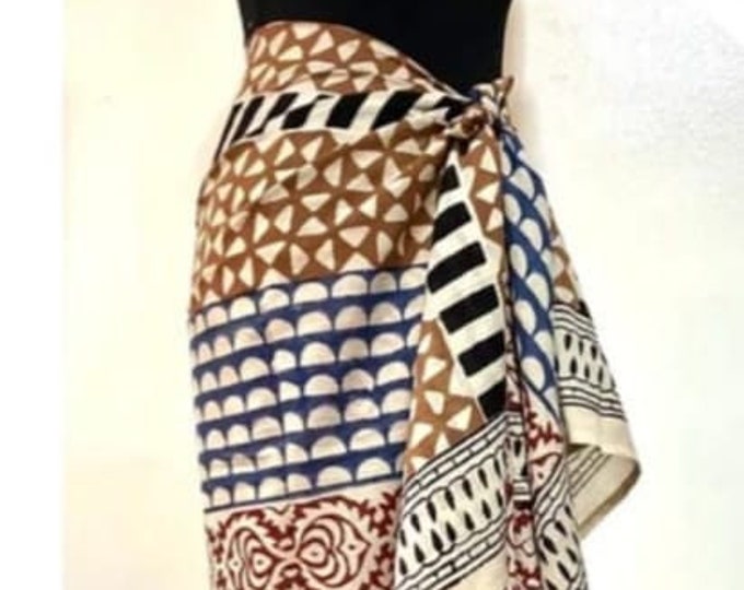 Indian Block Print Pareo Sarong for Women, Jaipuri Print Cotton Scarf Beach Wraps Bohemian Sarongs Boho Sustainable Fashion, Summer clothing