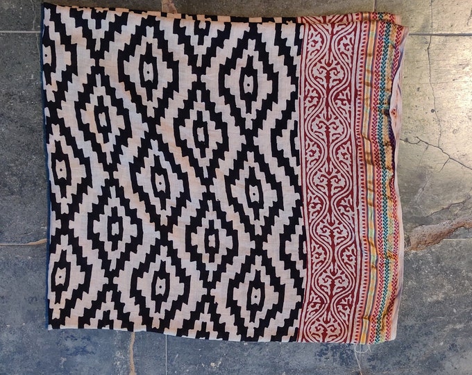 Hand Block Print Sarong Jaipuri Print Indian Cotton Scarf for Women, Pareo Sarong Beach Wrap, Bohemian fashion, Sustainable Gift