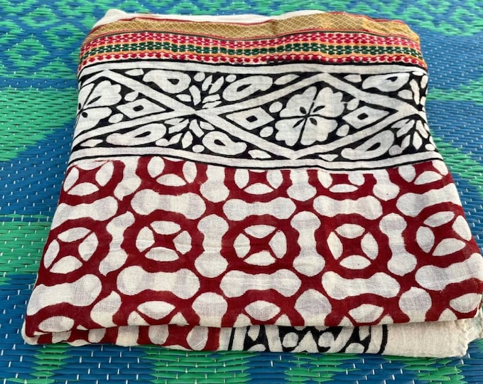 Hand Block Printed Cotton Sarong, Beach Wrap Pareo, Long Scarf, Large Sarong, Cover up, Beach Wear for Her, Holiday Gift for Women