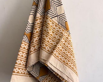 Hand Block Printed Cotton Sarong: Indian Artisan Beach Wrap Scarf
