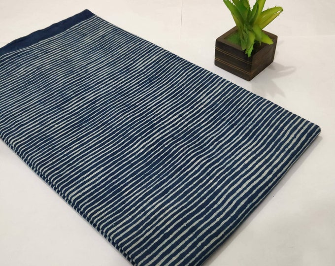 Indigo Blue Geometric Mud Print Cotton Block Print Indian 100% Pure Cotton Cloth, Fabric by the yard, Women's Clothing, Hand Block Print