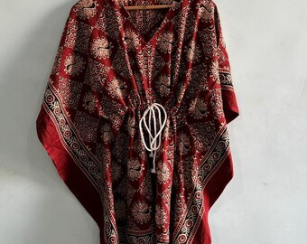 Short Cotton Kaftan Dress: Hand Block Print Tunic, Rajasthan Design