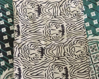 Hand Block Printed Cotton Sarong: Indian Tiger Design Beach Wrap, Large Scarf