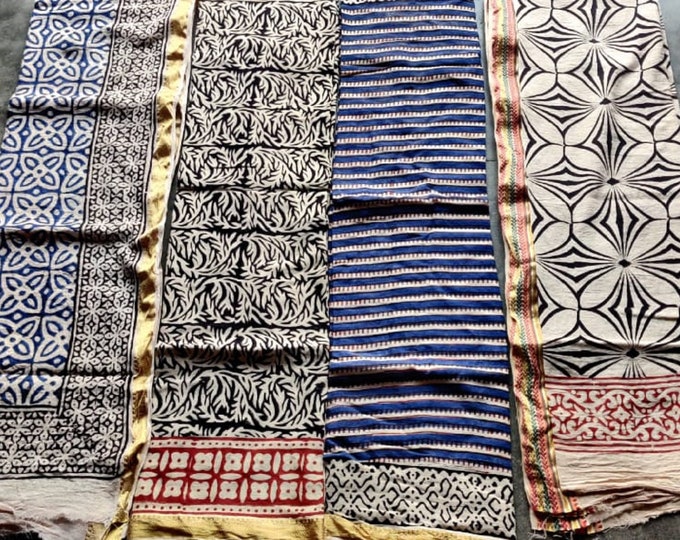 Set of 4 Hand Block Print Sarong for Women 100% Organic Cotton Zari Pareo Scarf Beach Wrap Cover-up Sarongs Boho Fashion, Gift for Her