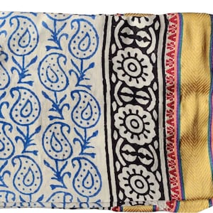 Blue Paisley Sarong Beach Wrap, Silk Border Indian HandBblock Print Pareo, Zari Sarong for Women, Ladies Scarf, Jaipur Print, Beach Scarf