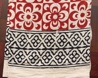 Hand Block Printed Cotton Sarong: Red Floral Indian Beach Wrap (110 x 180 cm)