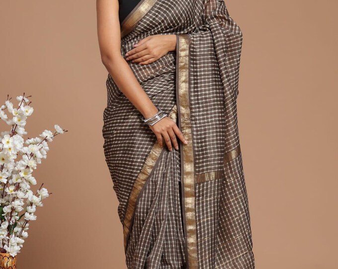 hand bolock print maheshwari silk sarees with blous size=6.5 with blose