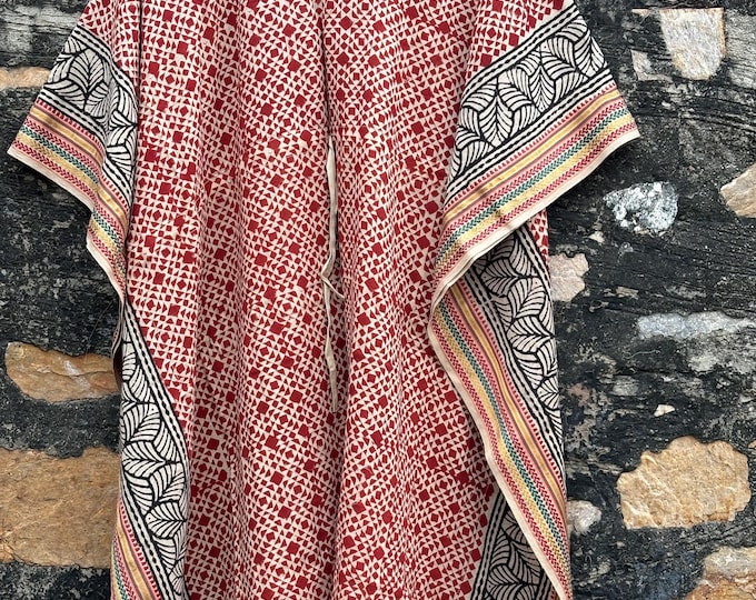 Geomatics print red kaftan.red colour kaftan.rust color kaftan dresses.women summe dress.cotton block print kaftan dresses