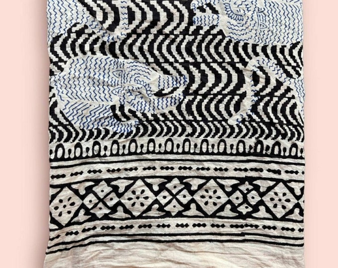 Hand Block Printed Cotton Sarong, Beach Pareo, Beach Cover-Up, Sarong Skirt, Animal Print Beach Sarong, Sarong for Her, Cotton Large Scarf
