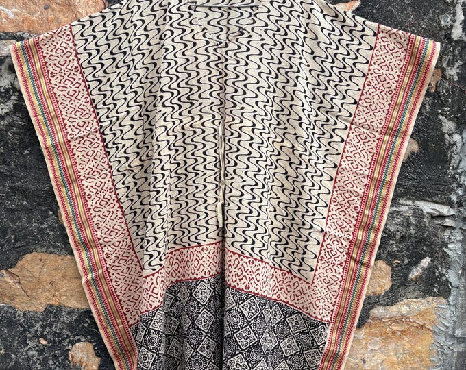 blue weaves block print kaftan.beige colur kaftan.long kaftan for women. indian hand made kaftan. natural print kaftan. silk Jari kaftan