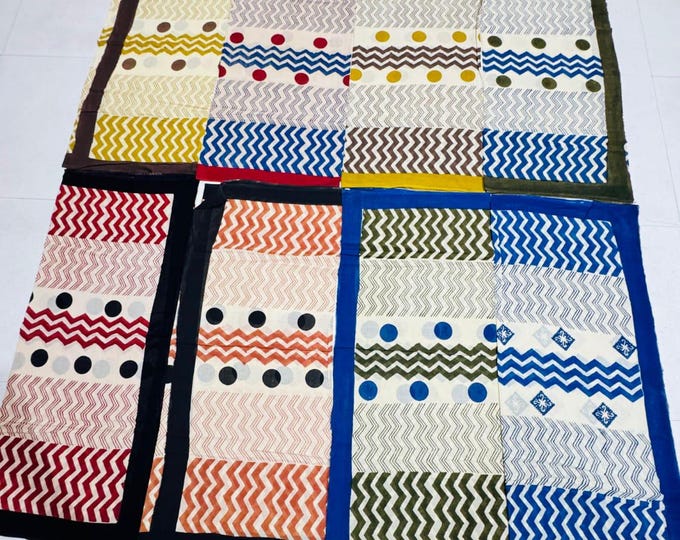 set of 5 Indian Decorative Geometric Print Scarves, Hand Block Print Sarong, Sanganeri Cotton Dupatta, Handmade Beach Pareo, Beautiful Print