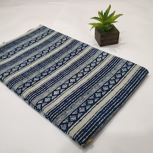 Indigo Cotton Block print Fabric Hand Printed India Cloth Natural Vegetable Dye Sewing Fabric, Tablecloth Fabric By The Yard