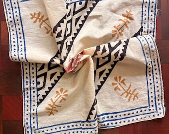 Hand Block Printed Cotton Sarong: Indian Artisan Beach Wrap, Large Scarf