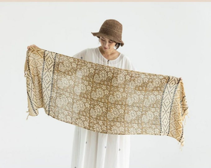 Cotton Hand Block Print Scarf/Towel - 42" x 74" - Versatile, Soft, and Eco-Friendly Pareo/Blanket for Home, Beach, and Yoga - Gift for Her