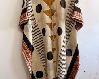 Hand Block Printed Cotton Kaftan: Indian Ajrakh Style Long Women's Dress