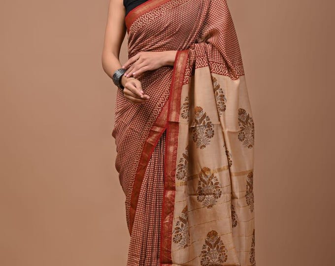 hand block print maheshwar silk saree with blouse