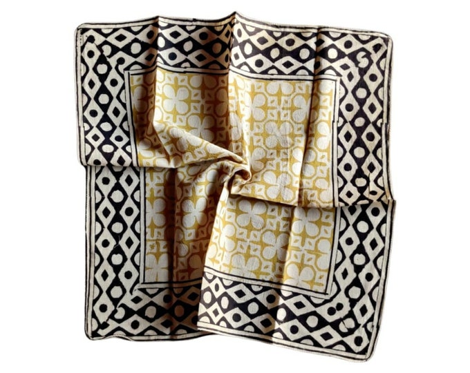 100% Cotton Yellow Bandana, Bohemian Style Cotton Neck Scarf, Boho Soft Cotton Bandana, Cotton Neckerchief, Cotton Square Scarf Handkerchief