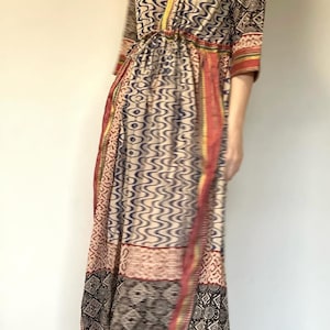 Indian Block Print Maxi Cotton Kaftan Dress, Summer Beach Cover up Maxi Dress, Women&#39;s Bohemian Dress For Beach, Summer Long Dress for Her