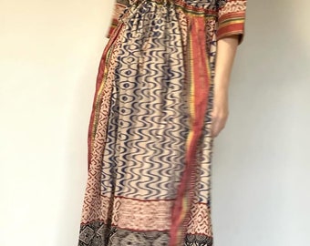 Indian Block Print Maxi Cotton Kaftan Dress, Summer Beach Cover up Maxi Dress, Women&#39;s Bohemian Dress For Beach, Summer Long Dress for Her
