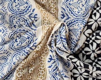 Block Print Cotton Sarong: Bohemian Beach Wrap, Sustainable Fashion