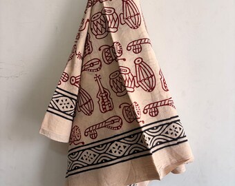 Hand Block Printed Cotton Sarong: Indian Artisan Beach Wrap Pareo