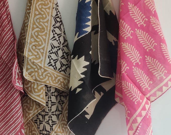 set of 7 block print bandana.100% cotton natural print bandans.hand block print bandana summer vacation bandana.bulk bandana geometric banda