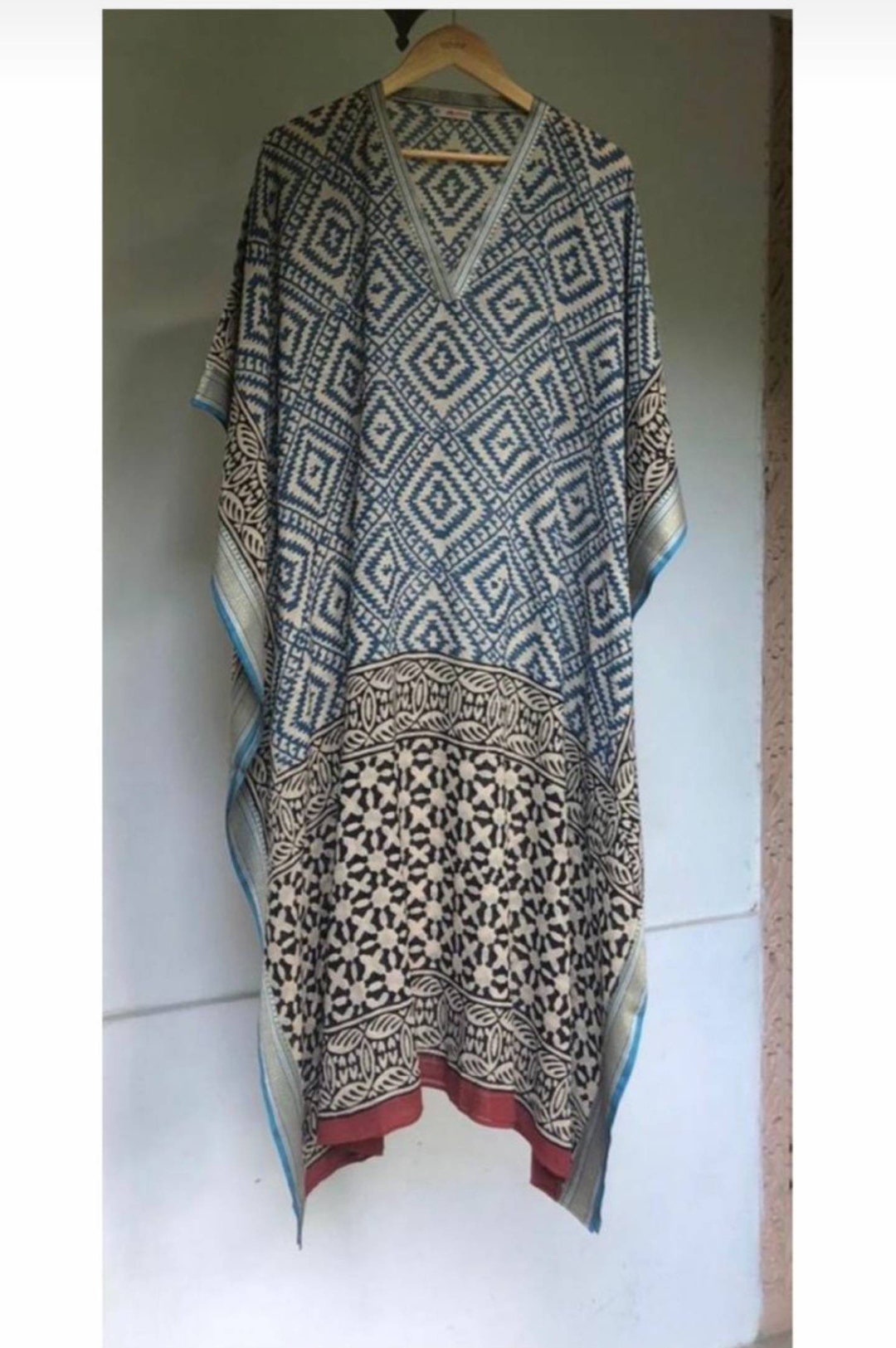Hand Block Print Beach Cover Up Cotton Kaftan