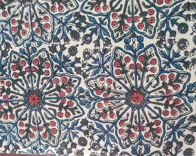 Hand Block Printed Floral Cotton Fabric, Blue Flower Jaal, Quilting, Upholstery, Crafts, Jaipur Block Print Fabric by the Yard,Indian Fabric