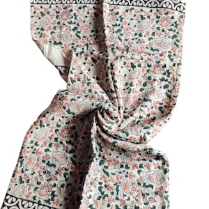 Jaipur Hand Block Cotton Sarong for Women, Floral Printed Cotton Pareo with Zari Border, Beach Swim Wear  Beach Cover Ups, Indian Lungi