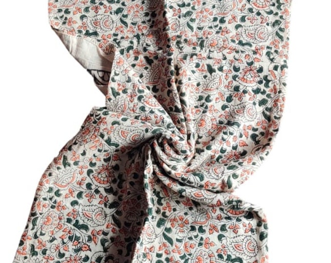 Jaipur Hand Block Cotton Sarong for Women, Floral Printed Cotton Pareo with Zari Border, Beach Swim Wear  Beach Cover Ups, Indian Lungi